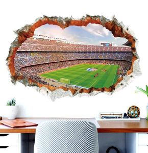 Broken Wall 3D Soccer Field wall stickers for kids baby rooms bedroom home decoration mural poster football sticker art decals Y086138783