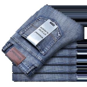 Mäns jeans wthinlee nya affärsmän jeans avslappnad rak stretch mode klassisk blå svart arbete denim byxor man varumärke kläder 240423