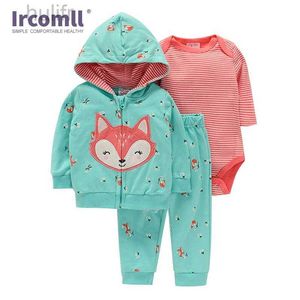 Rompers Ircomll Ubrania dla dzieci dla noworodków Dziewczyna Dziewczyna Chłopiec Ubrania z kapturem Spodnie + Bodysis 3pcs Zestawy dziecięcych dla niemowląt D240425