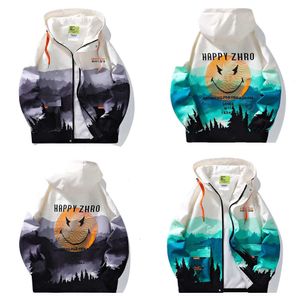 Men's Jackets Large Autumn Gradual Mountain View Jacket Hooded Coat Printed Loose Top 221121