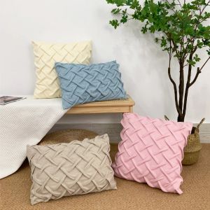 Pillow Solid Color Cotton Linen Plaid Wrinkled Pillowcase Living Room Sofa Decoration Pillow Covers Home Dector Back Cushion Cover