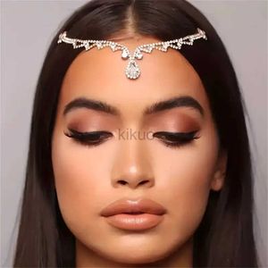 Wedding Hair Jewelry Bling Indian Shiny Pendant Forehead Chain Jewelry Tiara Headpiece Bridal Head Hair Wedding Crystal Headwear Accessories Gift d240425