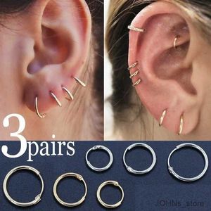 Preto de 3pcs Brincos minimalistas de argola minimalista para homens homens cor de ouro redondo círculo de cartilagem de orelha de orelha de orelha jóias de fivela