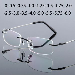 Lensler Anti Mavi Işık Titanyum Alaşım Framless Square Myopia Gözlükleri Kadın Erkekler Rimless Reçeteli Gözlükler 0 0.5 0.75 ila 6.0