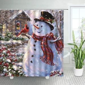 Shower Curtains Funny Snowman Christmas Red Berry Bird Winter Xmas House Garland Year Decor Bathroom Fabric Bath Curtain Set