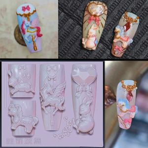 Art 1Pc Castle Carousel Bow 3D Acrylic Mold Nail Art Decorations DIY Design Silicone Decorated Nail Art Templates Nails Mold