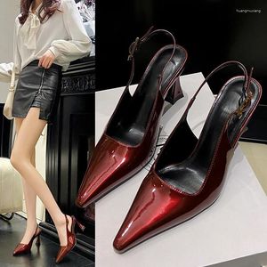 Casual Shoes Sexy Black Red High Heels For Women Thick Heel Pointed Toe Shallow Buckle Sandals Quality Leather Office Professional