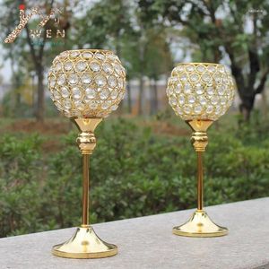 Titulares de vela 2pcs Metal Gold Plated Holder With Crystals Wedding Candelabra/Centerpiece Decoration Candlestick