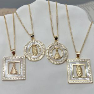 Colares pendentes 2024 Metal Mãe de Pearl Shell Guadalupe Virgem Maria Jóias Religiosas para Mulheres