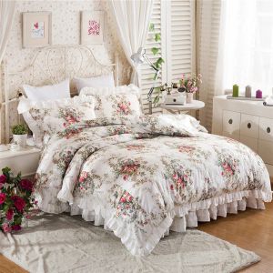 sets Flowers Print Ruffle Bedding Quilt Cover Set 100% Cotton Comforter/Duvet Cover Pillowcases Princess Bedclothes Home Textiles