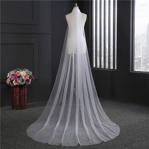 Bridal Veils Long Wedding Veil Single Layer Tulle Cathedral Chapel Floor With Hair Side Comb For Bride (White)