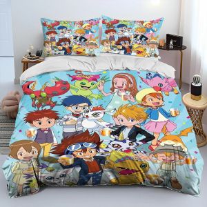 sets Digimon Adventure Monster Cartoon Comforter Bedding Set,Duvet Cover Bed Set Quilt Cover Pillowcase,king Queen Size Bedding Set