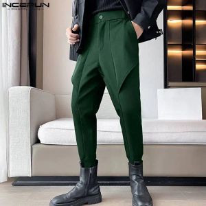 Pantaloni incerun maschi pantaloni casual bottone a colore solido jogger tasche in stile coreano pantaloni irregolari uomini 2023 pantaloni per il tempo libero streetwear