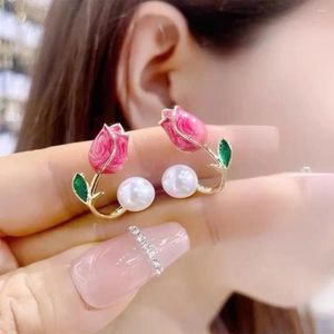 Stud Earrings Luxury Tulip Imitation Pearl For Women Girls Daily Party Jewelry Two Ways To Wear