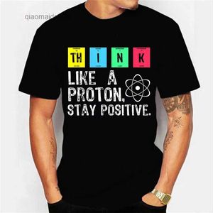 Men's T-Shirts 2023 New Mens Brand T-shirt for Men Think Like A Protonstay Positive Funny Saying Tshirt Oversized Tops Tees Male T Shirt HommeL2404