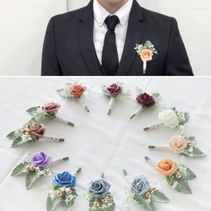 装飾的な花Boutonniere Weddingcorsage Pins白いピンクの花groomボタンホール男性証人結婚アクセサリー