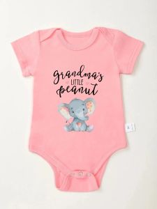 One-Pieces Grandma's Little Peanut Cute Newborn Baby Girl Clothes Cartoon Elephant Cotton Beautiful Pink Infant Onesies for 0 to 24 Months