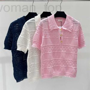 Women's T-Shirt Designer High version 24 summer new CE family lapel hollowed out fashionable and age reducing knitted short sleeved women XY5K