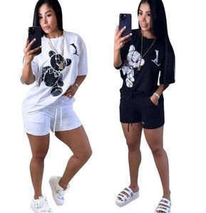 Womens Old Flowers Tracksuits Luxurious Brand Two Piece Set Outfit Summer New Home Short-Sleeved Shorts Printed Suit Female