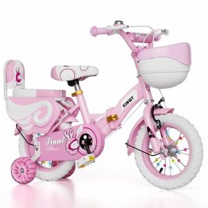 자전거 29 세 어린이 자전거 소년 소녀 접이식 자전거 플래시 보조 휠 조절 가능한 자전거 핑크 공주 자전거