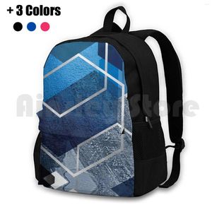 Backpack Blue Hexagonal Geométrico Caminhando ao ar livre Viagem de camping à prova d'água HEXAGONS BRILHO