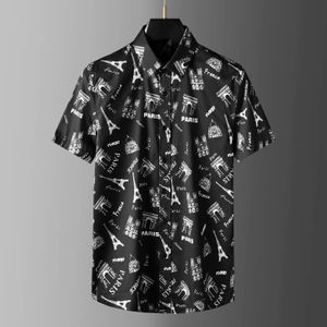 Summer French Style Paris Tower Digital Cotton Direct Injection Print Mens Slim Short Sleeve Shirt Homme Shirt 240420