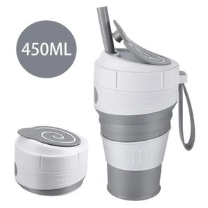 450 ml de xícara de café dobrável de silicone com tampa à prova de vazamento de palha para viagens para caminhada com piquenique comida bpa grátis caneca de café dobrável 240420