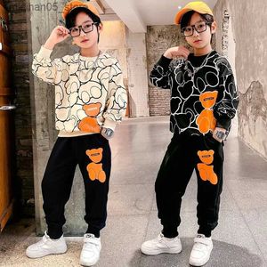 Clothing Sets Autumn Baby Boy Clothes Children Cartoon Bear Sweater Pullover Top and Pant 2 Pieces Set Kid Girl Outfit Long Sleeve Tracksuit Q240425