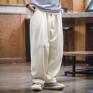 Herrbyxor Maden Vintage Cotton White Balloon Pants for Men Loose Wide Leg Casual Pants Streetwear Spring Autumn Solid Color Trousers S-2XL D240425