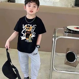 T-shirts Funny Bear Printing Child Short Sleeved Trendy T-shirt for Children Cotton T-shirts for Boys and Girls 3T-14T Top T-shirtL2404