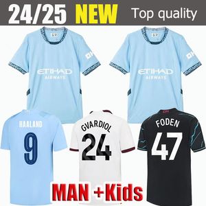 22 23 24 Haaland Soccer Jerseys Grealish Sterling Mans Cities Mahrez Fans Player Version de Bruyne Foden Doku 22 2023 Football Tops Shirt Kids Kit Set Uniform