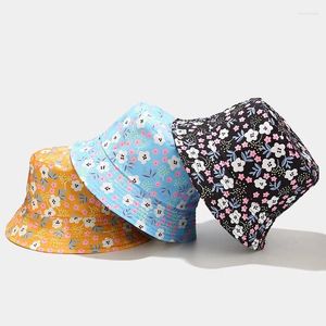 Boinas 2024 Men Women Bucket Cap UnisEx Flower Print Hat Bob Caps Hip Hop Cool esportes ao ar livre Pesca do sol da praia