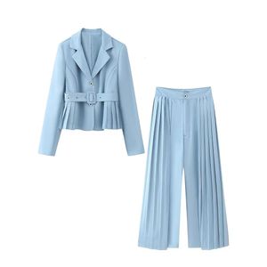 Zach Ailsa Spring Product Womens Wear Minimalist Belt Wrinkled Suit High Waist Casual High Waist Pants Fashion Set 240421