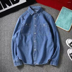 Jeans casuais de camisas casuais homens de manga comprida Botão frontal Pocket Street Use Slim Fit Denim Denim Denim Spring Autumn Clothing Youth Clothing