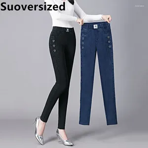 Frauen Jeans Vintage Love Sticker Stickstärke Bleistift für Frauen Slim Stretch koreanische Cowboyhosen hohe Taille Freizeithose