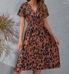 Lässige Kleider Amazonaser Europäische/amerikanische Khaki Leopard Print Kurzarm Kleid