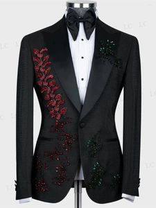 Men's Suits Shiny Men 2 Pieces Blazer Pants Beadings Diamonds Party Crystals Tuxedo One Button Wedding Groom Plus Size Custom Made