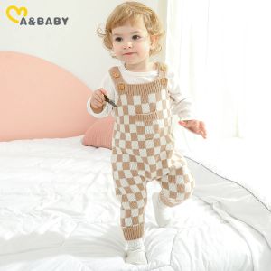 ワンピースMababy 024m Knit Baby Ovalolls新生児少年少年ジャンプスーツ温かい格子縞のポケットRomperかわいい秋の春のベビー服