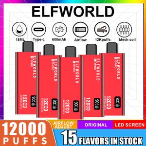 Original Elf World Digital Box 12000 Puffs одноразовый Vape 12K 600MH Type-C Зарядка 15 вкуса Tornado 9000 9K Pro Tornado 15000 Vapme Shisha 15K Bar бар