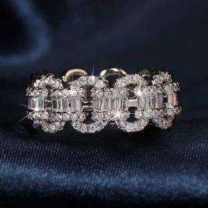 Band Rings Fashion Luxury Large Row Bling Zircon Women Chain Hip Hop Unisex Jewelry Gifts H240425