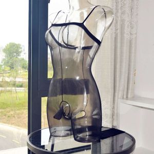 Sexy Men Erotic Sheer Bodysuit Transparent Ring Body Stocking Oil Shiny Open Crotch Bodystocking Pouch Sissy Lingerie