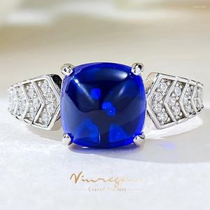 Clusterringe Vinregem 8 mm Zucker-Loaf Cut Sapphire Edelstein Vintage 925 Sterling Silber Ring für Frauen Hochzeit Engagement Fein Schmuck Geschenk