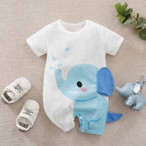 One-Pieces Summer Boys and Girls Cute Elephant Comfortable Casual Short Sleeve Round Neck Baby Bodysuit