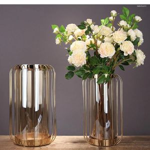 Vasos Vasos de vidro de metal Vaso hidropônico Decoração da sala de estar da sala de jantar Acessórios de arranjos de flores secas Casamento