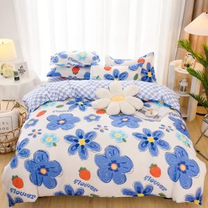 sets Blue Sunflower Comforter Set Queen Size Bedding Botanical Floral Comforter Full Soft Bedding 4Pcs Black Bed Comforter Sets Full