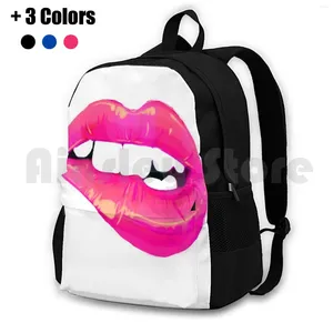 Backpack Bright Pink Teaser Caminhando ao ar livre Campo à prova d'água Lips Love Trip Neon Trip Sexy