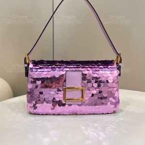 12a Minho de qualidade Bolsas de luxo Bolsa de designer clássica bolsa de couro genuíno bolsa de axila 27 cm de brilho colorido de lantejoulas de festas de primeira qualidade hardware