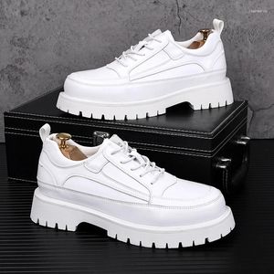 Casual Shoes Korean Style Mens Fashion Original Leather Lace Up Platform Shoe Business Wedding Dress Black White Designer Footwear Mans