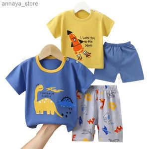 T-shirts Cartoon Stripe Short Sleeve T-Shirt+Shorts 2-Piece Set 100% Soft Cotton Summer Baby Boy Girl Pajama Casual Clothes Suit 1-6 YearL2404
