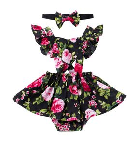 Dziewczyny Romper Sukienka Ruffled Floral Pasp sukienki garnitur dla niemowląt dla dzieci noworodka dziewczyny swobodne ubrania maluchowe ubrania dziecięce sukienka bez pleców 2152425